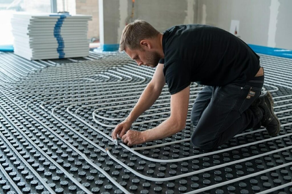 Installateur werkt netjes aan technische voorbereiding in een woning